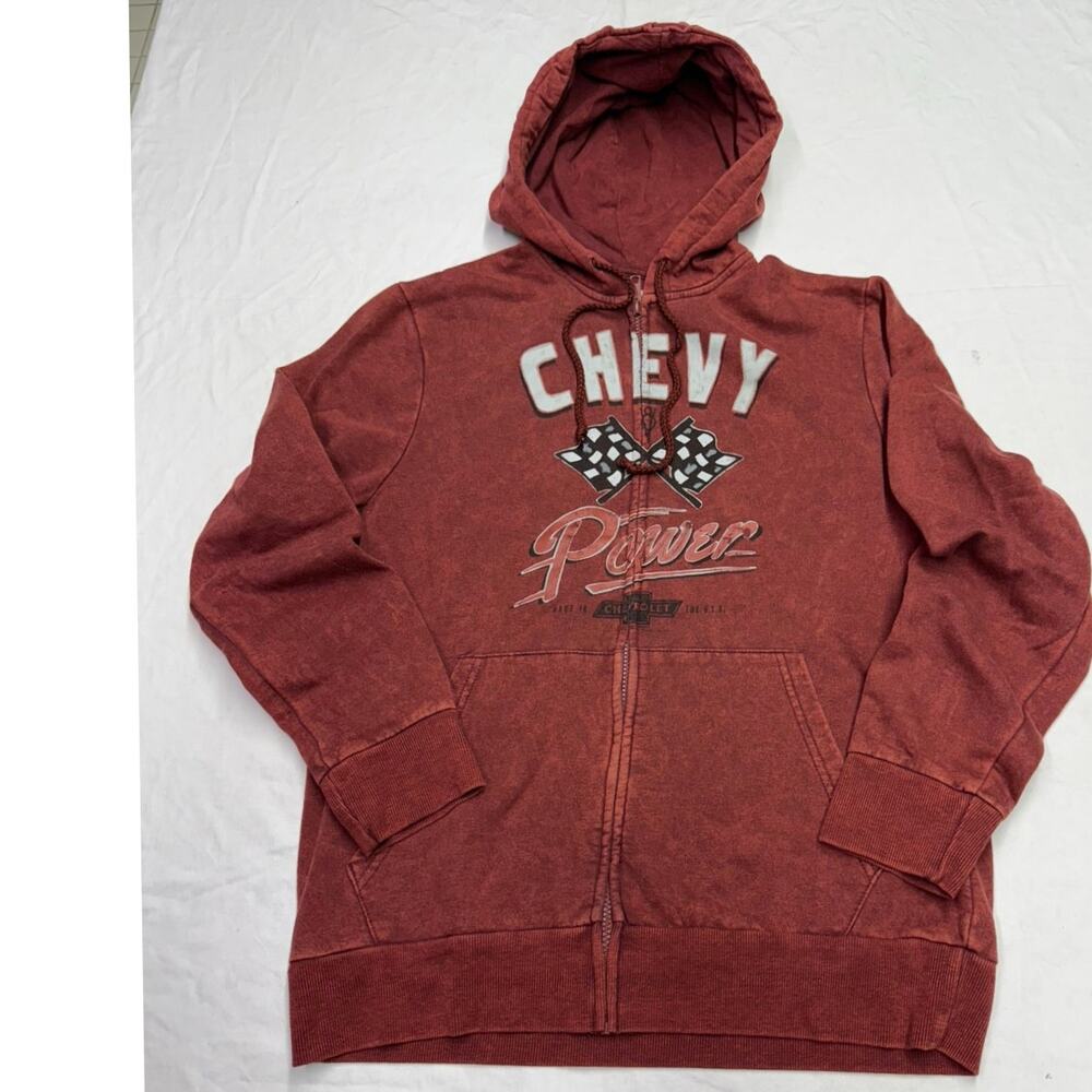 Chevrolet Hoodie full zipper Mens Medium power Racing Red black Logo - Picture 1 of 8